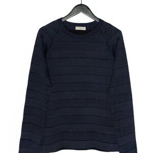 Balenciaga 2014 Navy Tonal Striped Band Crewneck Sweater